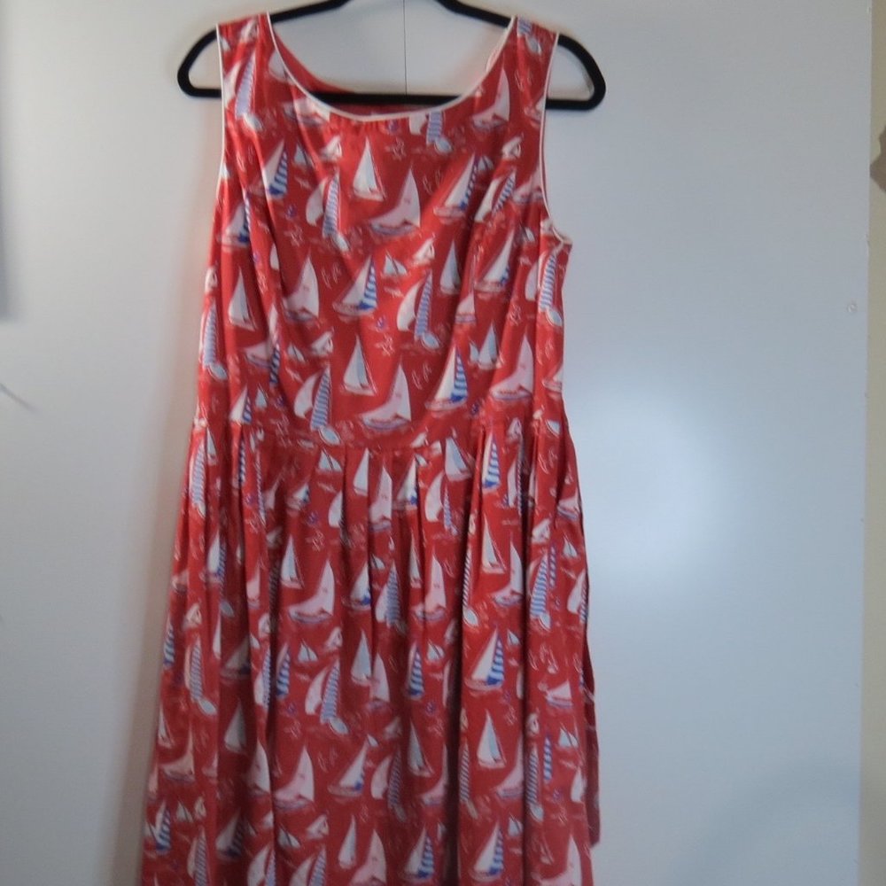 Rachel Riley Red Sailboat Print Midi Dress